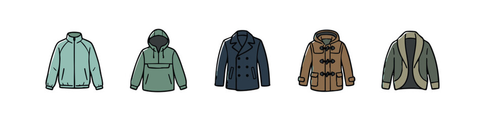 Collection of Hand-Drawn Jackets and Coats on White Background © liubomir118809