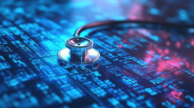 Stethoscope on digital data background