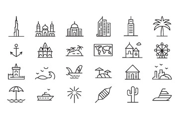 Fototapeta premium World Travel And Tourism Icons For Vacation And Exploration