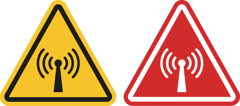 Electromagnetic radiation warning icon, non ionizing hazard symbol representing safety caution risk and protection in modern flat vector illustration.
