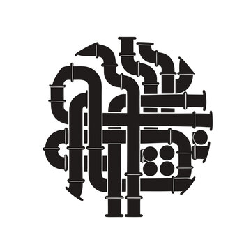 Black industrial pipe brain, mechanical mind, industrial thinking, creative engineering