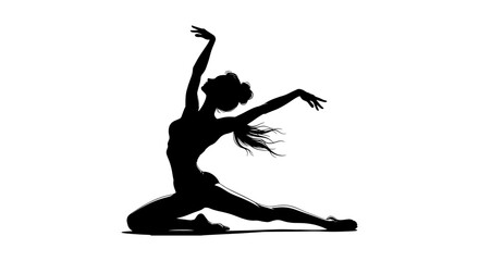 Graceful ballerina silhouette vector, elegant female dancer performing artistic pose, black silhouette of woman in ballet motion on white background © Robiul