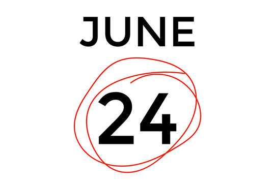 June 24 calendar with red circle on white background