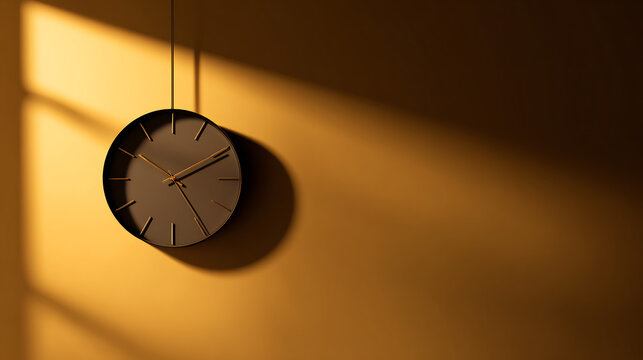 Minimalist clock on warm wall