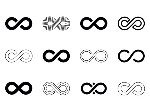 Infinity symbols icons set endless unlimited eternal loop shapes vector illustration for concept design mathematics science and abstract visuals
