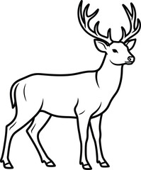 Fototapeta premium Black outline of a stag with large antlers standing profile view deer buck animal wildlife