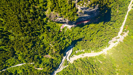 Altindere, Trabzon Province, Turkey. Sumela Monastery. Altindere Valley Park. Coniferous forest on the slopes, Aerial View © Video Render