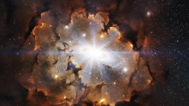 Bright Spiral Galaxy Centered in a Colorful Cosmic Nebula