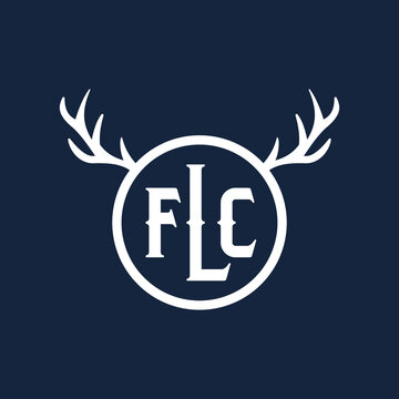 A minimalist white FLC monogram logo with elegant antlers on a dark blue background, representing a brand or club.