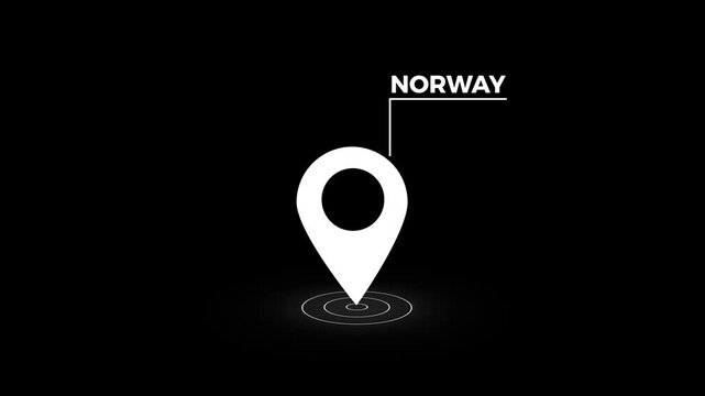 norway location marker animation on transparent on transparent background.norway gps location with 4k video animation.