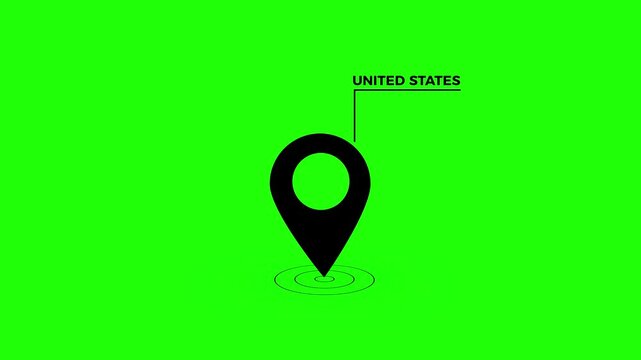 united states location marker animation on transparent background. united states map label with on a blue background 4k video animation.