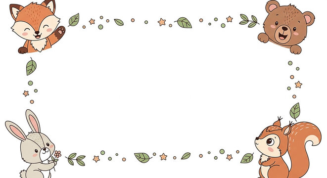 Whimsical woodland creatures frame a blank space, inviting creativity and joy