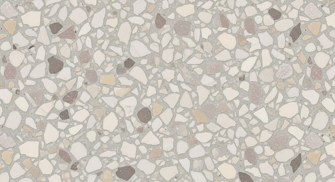 Abstract mosaic of irregular pale stones and beige fragments in neutral tones
