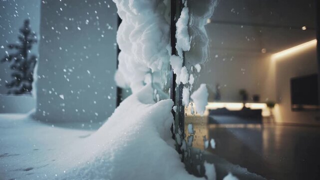 Snowy Window with Modern Interior Background