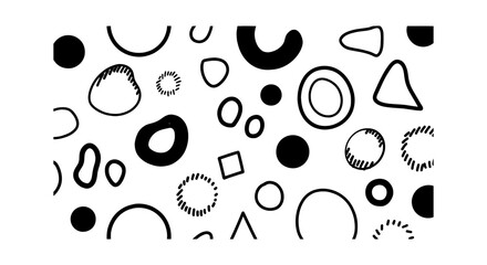 Hand drawn abstract shapes pattern, black and white organic doodle vector, minimalist geometric scribbles on white background, artistic ink sketch elements © Md