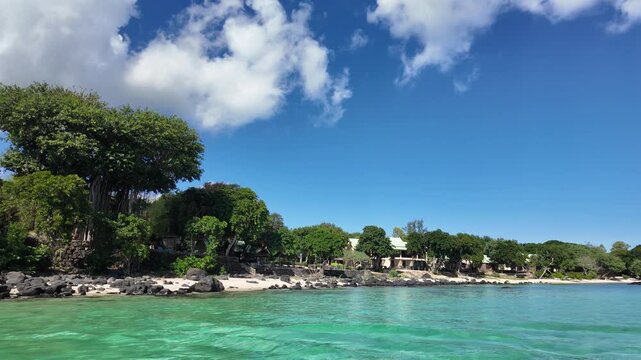 Boat View of Rocky Coast and Turquoise Water Albion Mauritius 4K | Osmo Pocket 3