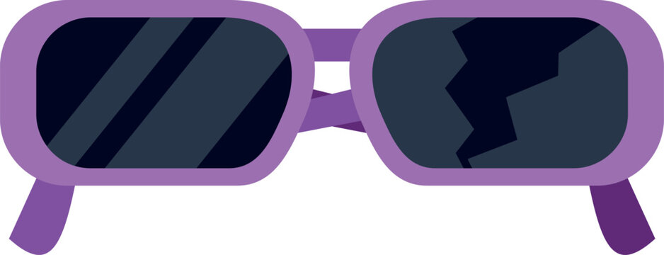 Purple sunglasses featuring a cracked lens, representing damage or a style statement