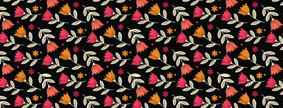 Seamless Floral Geometric Pattern, Vintage Botanical Decorative Background, Vector Files