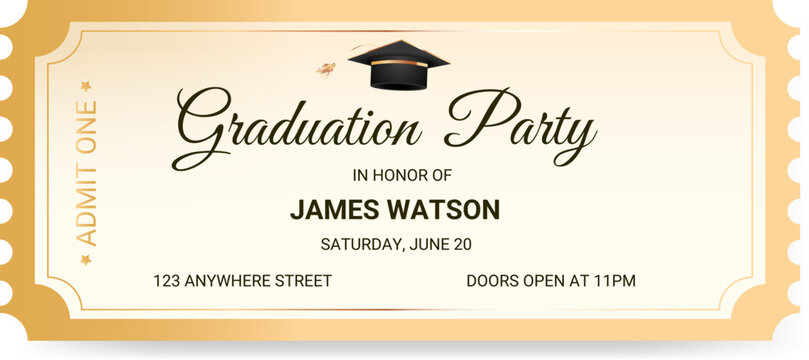 Graduation party invitation vector card template for one person on white background.