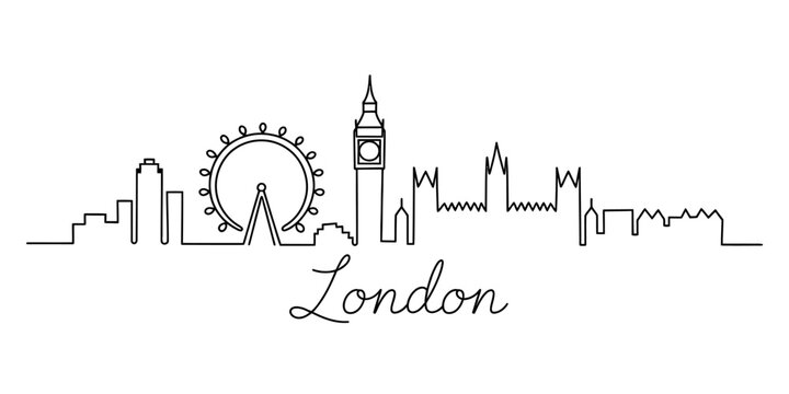 A continuous line drawing illustration of the iconic london city skyline with major landmarks Vector, illustration