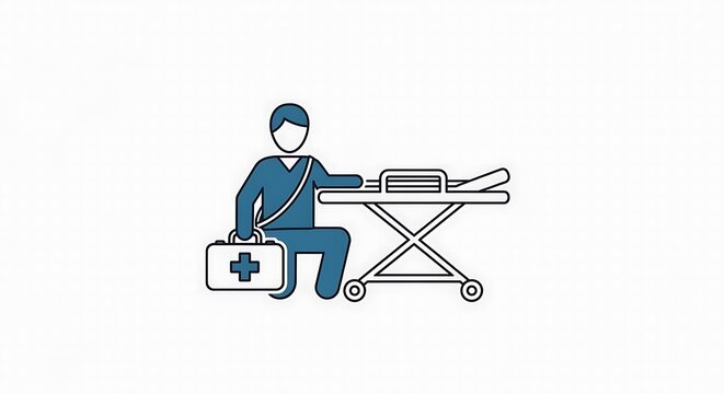 Medical professional with stretcher and medical kit