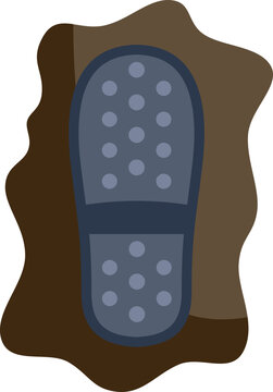 Footprint impression of a shoe in muddy ground representing dirt and outdoor activity
