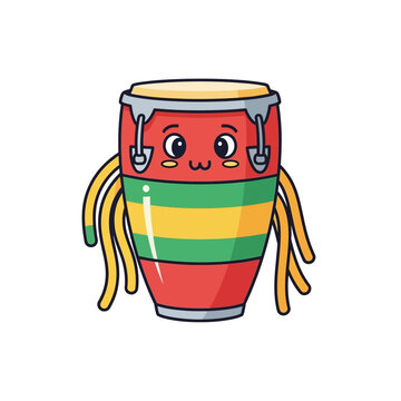 Cute Cartoon Conga Drum Character with Rasta Colors and Dreadlocks