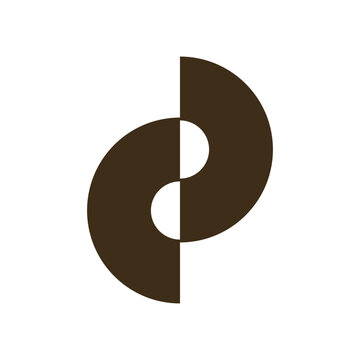 Abstract minimalist logo design featuring two interlocking dark brown curved shapes on a white background, creating a balanced and fluid visual.