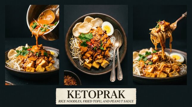 Delicious Indonesian Ketoprak Dish with Peanut Sauce and Tofu.