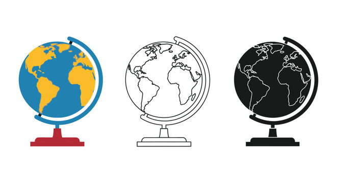 Globe illustration set with colorful, line, and black vector earth models