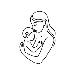 Fototapeta premium Minimal Line Art Mother and Child Emotional Bonding Continuous Line Drawing Vector