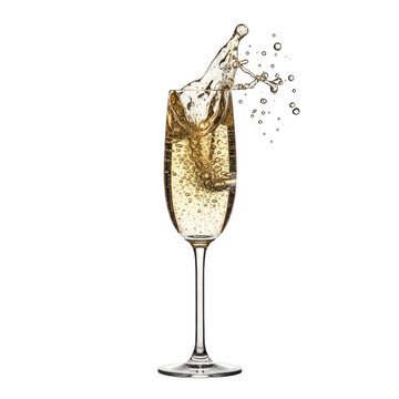 Champagne being poured into a flute isolated on transparent background