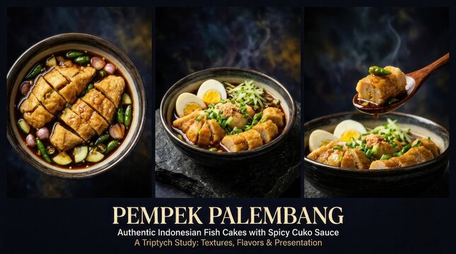 Delicious Pempek Palembang Indonesian Fish Cakes with Spicy Sauce.