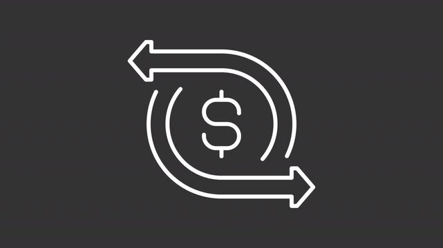 Animated profit and loss white line icon. Cash flow statement animation. Currency exchange service. Financial reporting. Business. Isolated element on dark background. Alpha transparent video