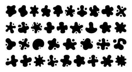 Obraz premium Abstract organic blob shapes collection, set of 40 black liquid splash silhouettes, minimalist amoeba vector elements for modern graphic design