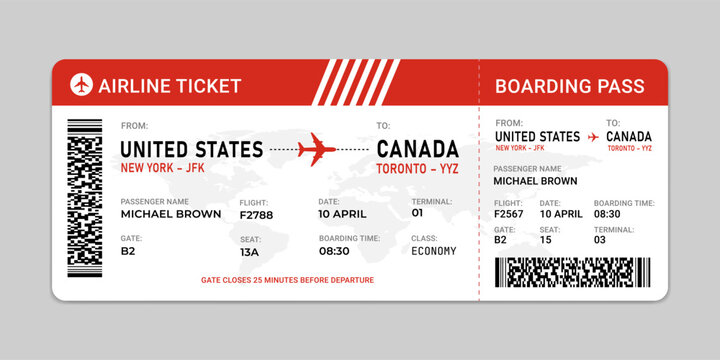 Airline ticket. Flight boarding pass vector illustration. Blank airplane ticket isolated