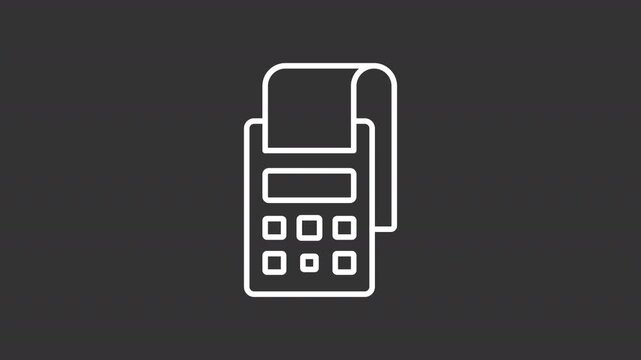 Animated accounts payable white line icon. Payment terminal animation. Money owed by company to creditors. Goods and services on credit. Isolated element on dark background. Alpha transparent video
