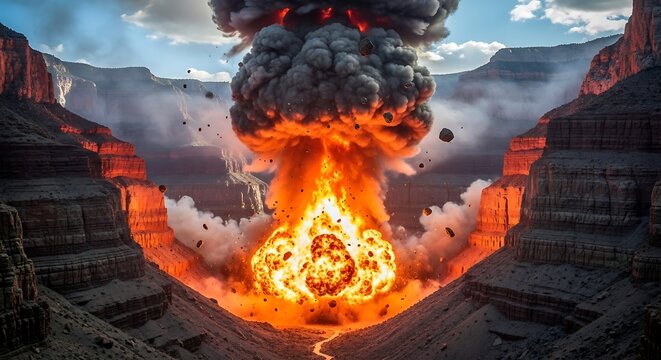 Dramatic Volcanic Eruption Landscape Scene.