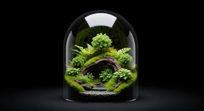 Lush Green Miniature Garden Under Glass Dome