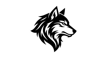 Stylized wolf head mascot vector, black and white timber wolf profile logo, aggressive wild animal predator illustration for sports branding © Mithi