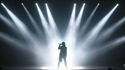 Fototapeta premium Singer performing on stage in bright spotlights.