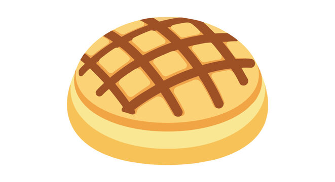 Flat Vector Illustration of a Melon Pan Japanese Sweet Bread Bun Isolated on White Background