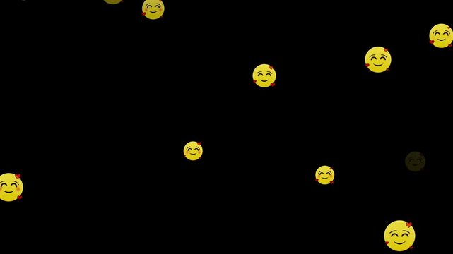 emoji face heart eyes valentines romantic isolated loop alpha channel animation, flying emoticons valentines day overlay motion design element