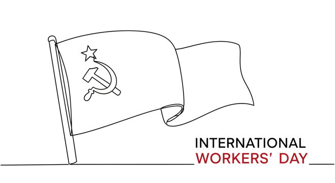 Communist flag with hammer and sickle.