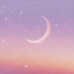 Fototapeta premium Pastel lavender and peach tones with crescent and subtle stars, clean aesthetic, HD quality.