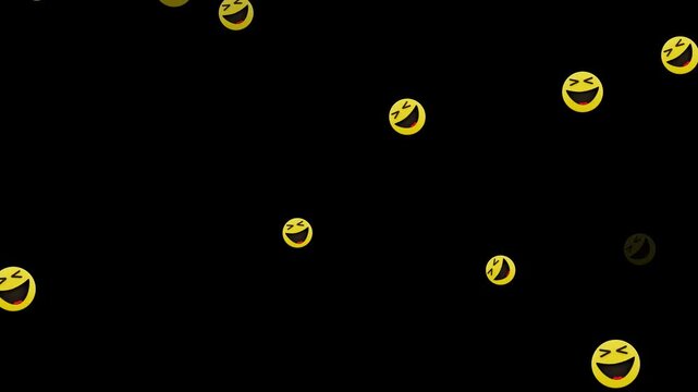 emoji face happy smile loopable alpha channel animation, flying emoticons funny and laugh social media motion design element