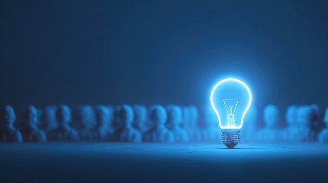 Dreamy Lightbulb Concept with Innovation Symbolism Amongst Unfocused Group People Silhouettes