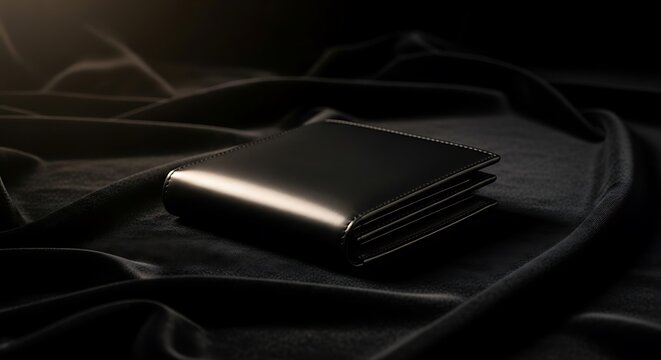 Leather Wallet on Dark Background Closeup.