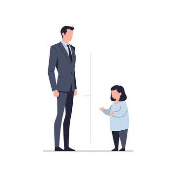Business Man and Child Comparing Heights, Inequality Concept