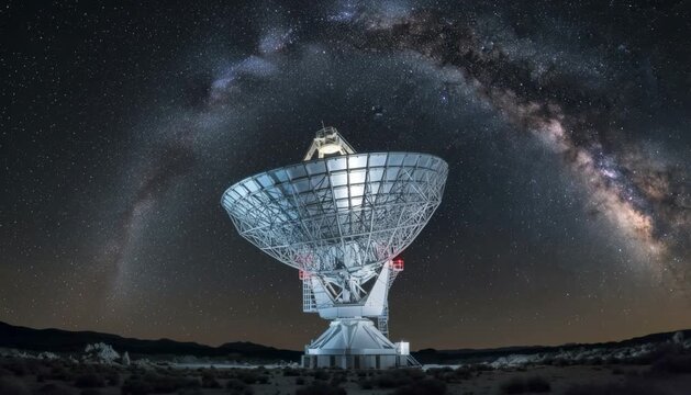 Radio telescope exploring cosmos receiving signals from space